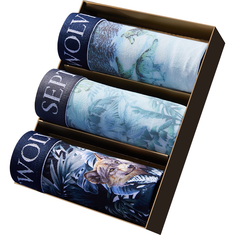 七匹狼 | [中国风狼文化]3条春夏男式短裤冰丝四角男士平角内裤男款内衣