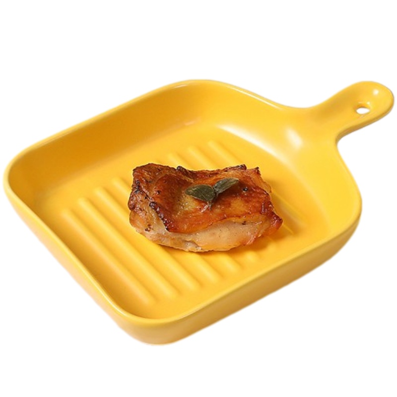 贝瑟斯 黄色糖果色单柄烤盘芝士焗饭盘陶瓷烘焙用具菜盘烤盘餐盘