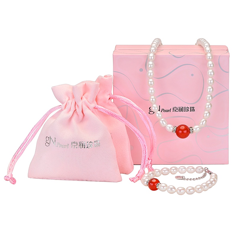 京润珍珠 淑婉 米形淡水珍珠项链+手链礼盒套装气质送老婆情人节礼物