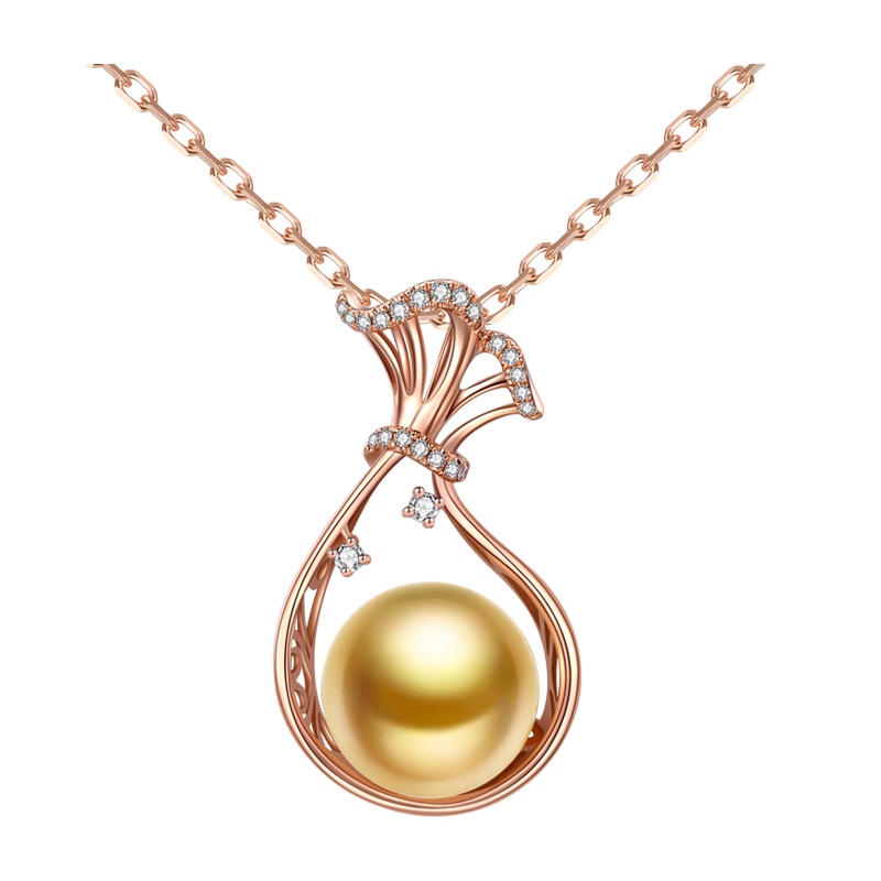 brir 佰色传情10-11mm正圆强光南洋金珠海水珍珠吊坠18K金钻石