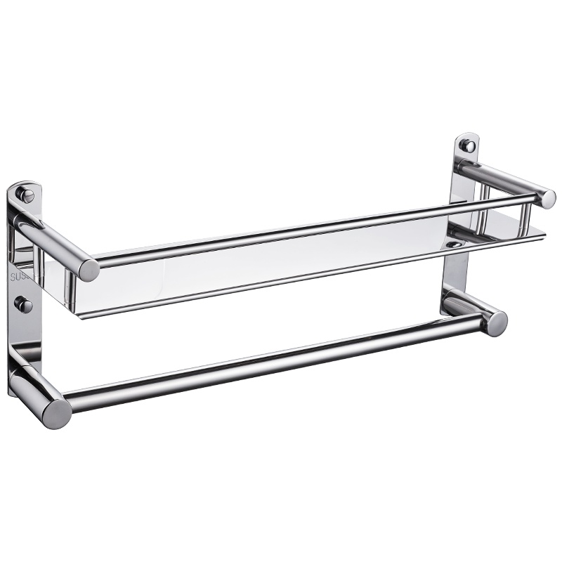 慕亚免打孔卫生间置物架304不锈钢浴室淋浴房置物架浴巾架厕所毛巾架