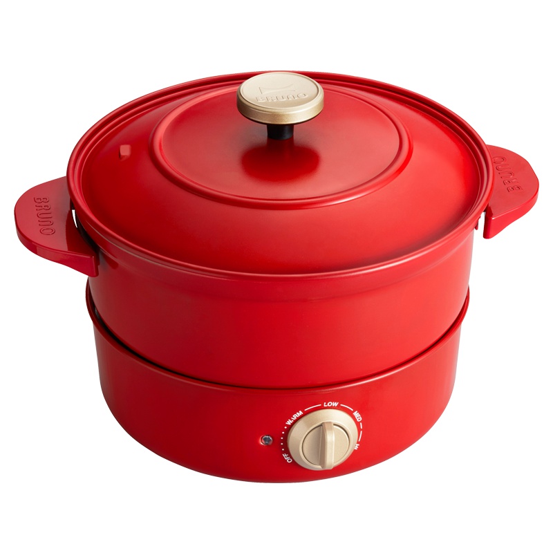 日本 BRUNO多功能煮食锅BOE029-RD 复古红 圆锅家用火锅料理电热锅一体锅蒸煮电煮锅