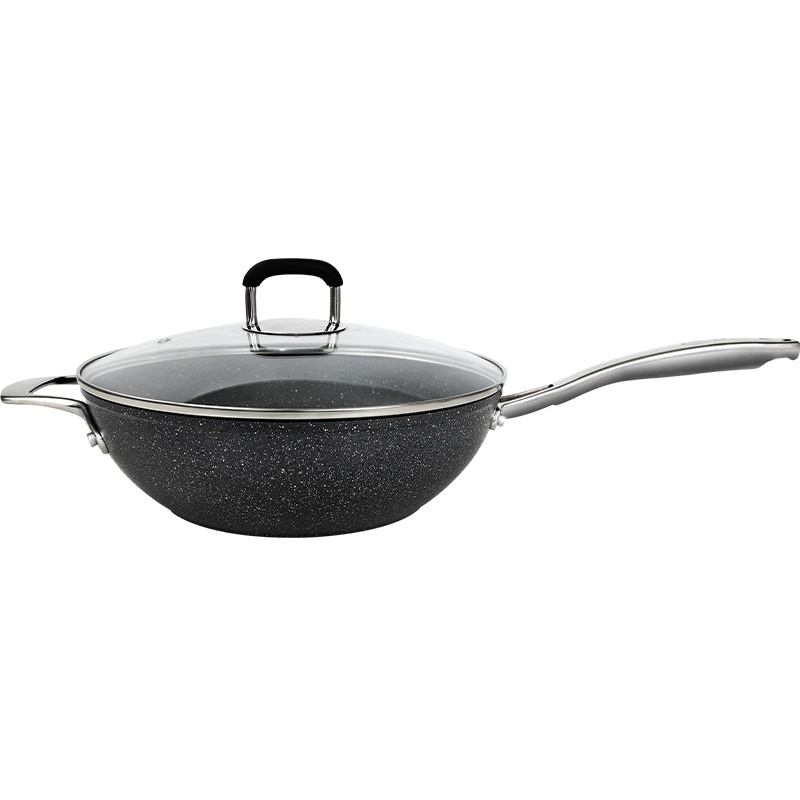 德国乐卡斯特 32cm麦饭石炒锅 家用不锈钢手柄少油烟不粘炒菜锅 电磁炉燃气灶通用锅具