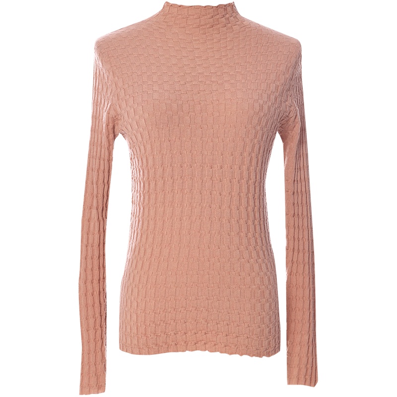 欧昵雪秋冬半高领几何坑条修身针织衫女长袖显瘦打底毛衣