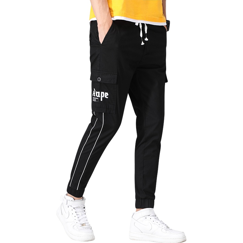 超音狼春夏款 休闲束脚条纹九分工装裤KK-G23