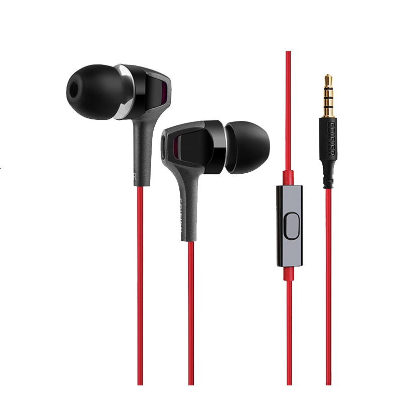 Edifier/漫步者 H265P入耳式重低音炮魔音3.5mm插孔有线耳机线控带麦耳塞 深铁灰