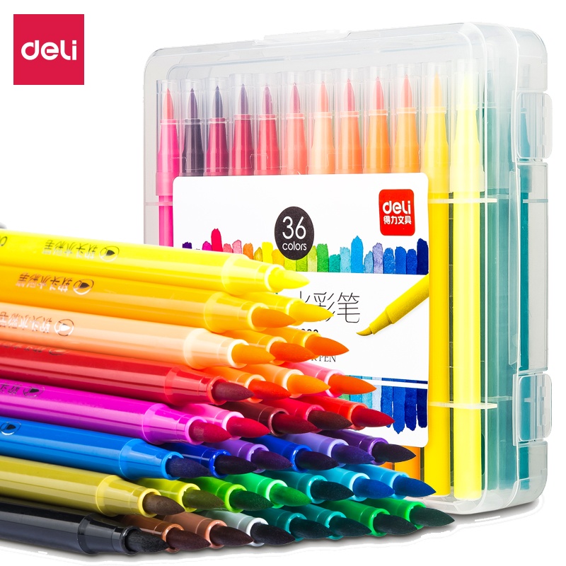得力软头水彩笔安全无毒可水洗36色软硬单头小学生彩笔画笔套装手绘彩色水笔幼儿园儿童宝宝美术初学70686