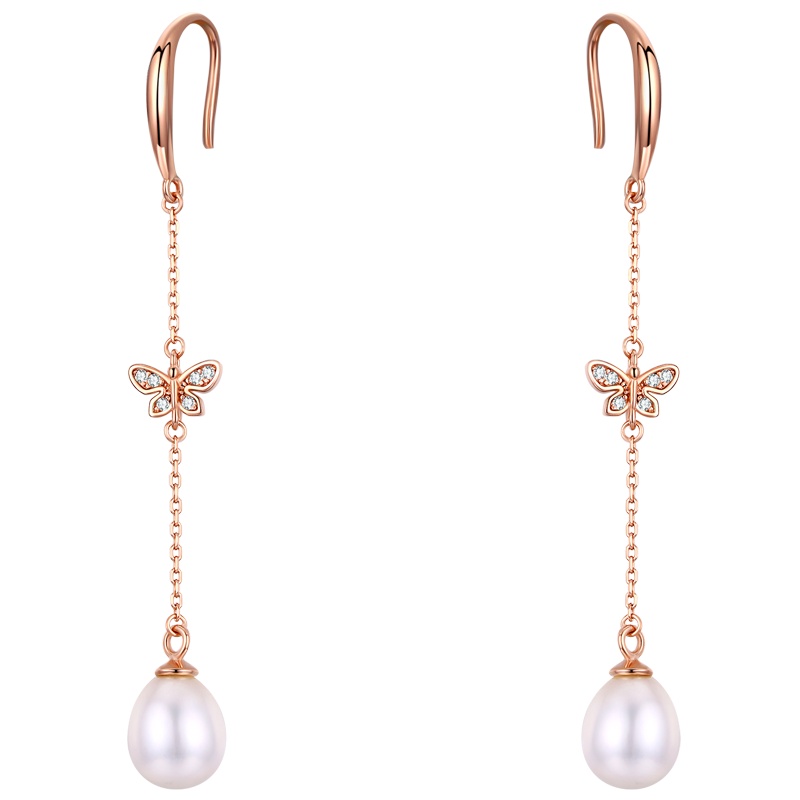 佰色传情925纯银淡水珍珠耳钩女气质简约长款耳环耳坠