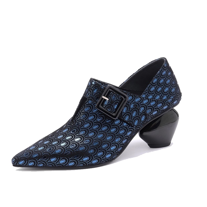 格瑞迪欧 瓢鞋尖头新款羊皮纯皮单鞋女粗跟百搭淑女真皮软皮中跟大码鞋秋鞋106-10