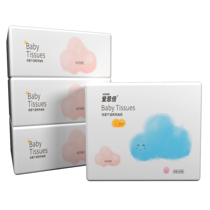 爱恩倍母婴纸专用原生木浆抽纸4层300张*30包