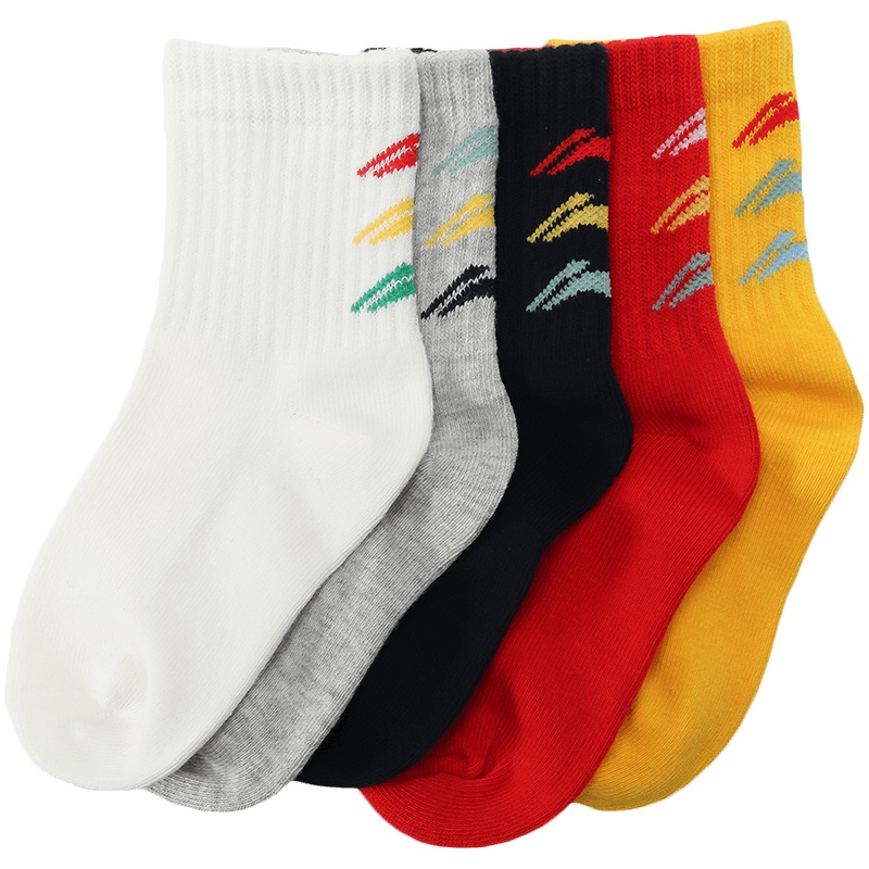 李宁童中筒袜男女大童官方旗舰运动生活系列儿童袜五双装运动袜