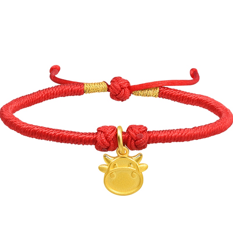 周生生(CHOWSANGSANG) 黄金(足金)牛吊牌红绳手链 91956B 计价