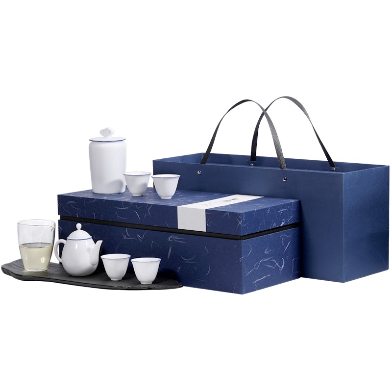 言艺(yanyi) 功夫茶具套装 陶瓷茶盘茶台 陶瓷茶壶茶海家用简约茶具 如初盖碗茶礼干泡组(蓝)