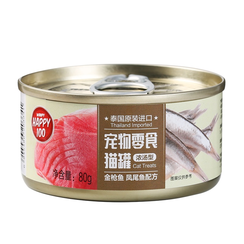顽皮Happy100宠物零食 猫罐 金枪鱼 凤尾鱼鱼配方浓汤型80g*12