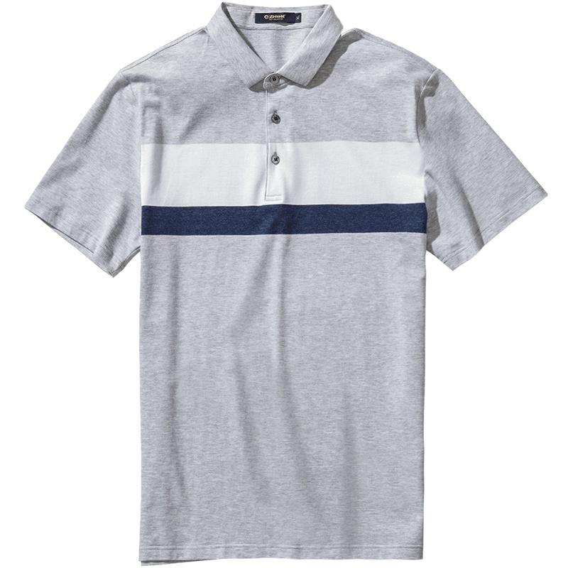 千纸鹤男士上衣2019新款撞色条纹商务休闲翻领短袖polo衫25028