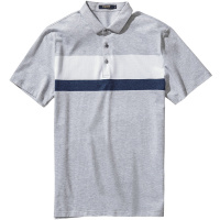 千纸鹤男士上衣2019新款撞色条纹商务休闲翻领短袖polo衫25028