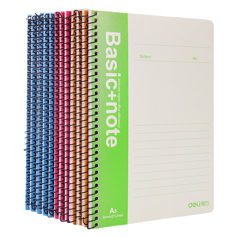 得力7681系列螺旋装订本日记本A5商务笔记本记事本学软抄本40/100页作业本练习本记 10本装