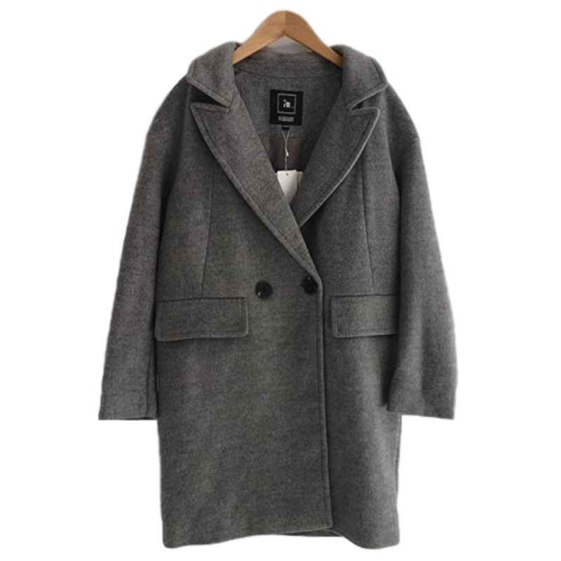 【福利款】拉夏贝尔7M外套女秋季新款韩版简约字母印花宽松中长款毛呢外套