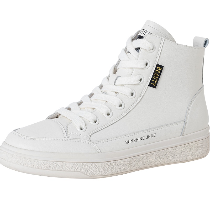 百田森厚底高帮鞋女春季新款休闲小白鞋平跟圆头百搭马丁鞋女