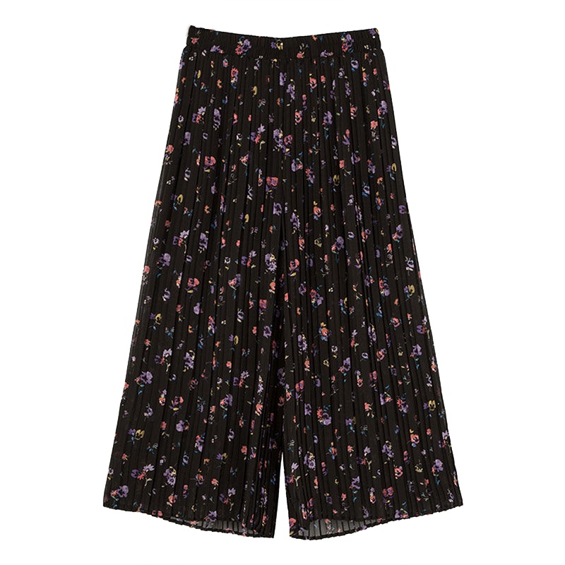 上新拉夏贝尔秋冬新款宽松阔腿高腰显瘦直筒森系雪纺休闲裤女10018425