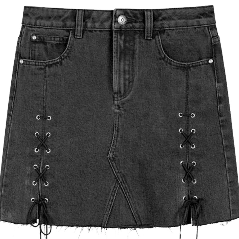 【热卖】拉夏贝尔黑色半裙包臀短裙女士2019春装韩版时尚牛仔半身裙一步裙10015498