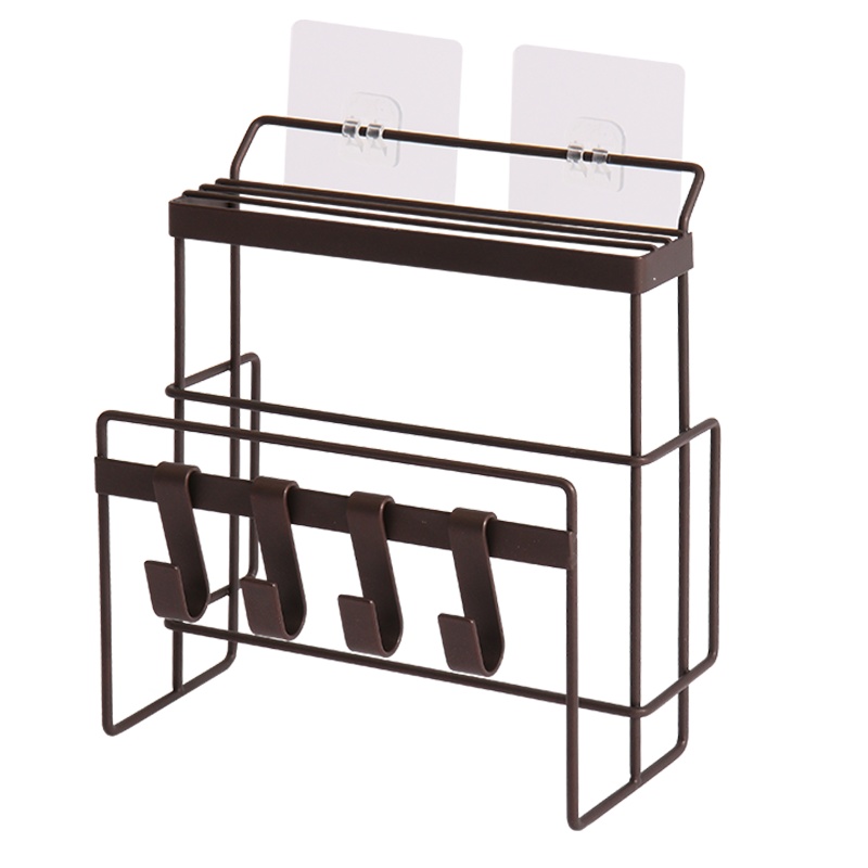 欧润哲 砧板架 日式棕色免打孔自粘多功能厨房置物架刀架连挂钩其他厨房小工具