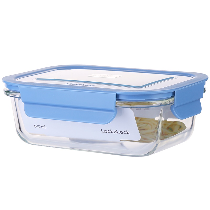 乐扣乐扣(LOCK&LOCK)格拉斯耐热玻璃保鲜盒 冰箱微波炉烤箱便当盒密封零食品水果便当盒餐盒LLG981BLU
