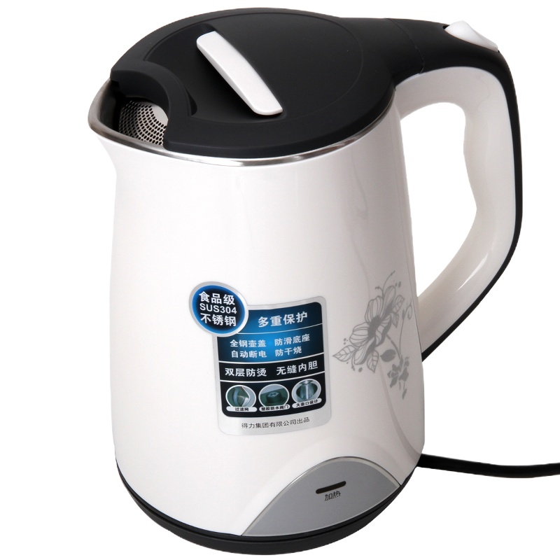 得力0765电热水壶家用开水壶保温烧水器不锈钢自动断电急速煮沸