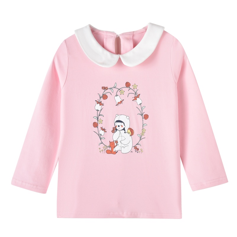 铅笔俱乐部童装2020秋季新款小童翻领长袖T恤娃娃领女童上衣印花