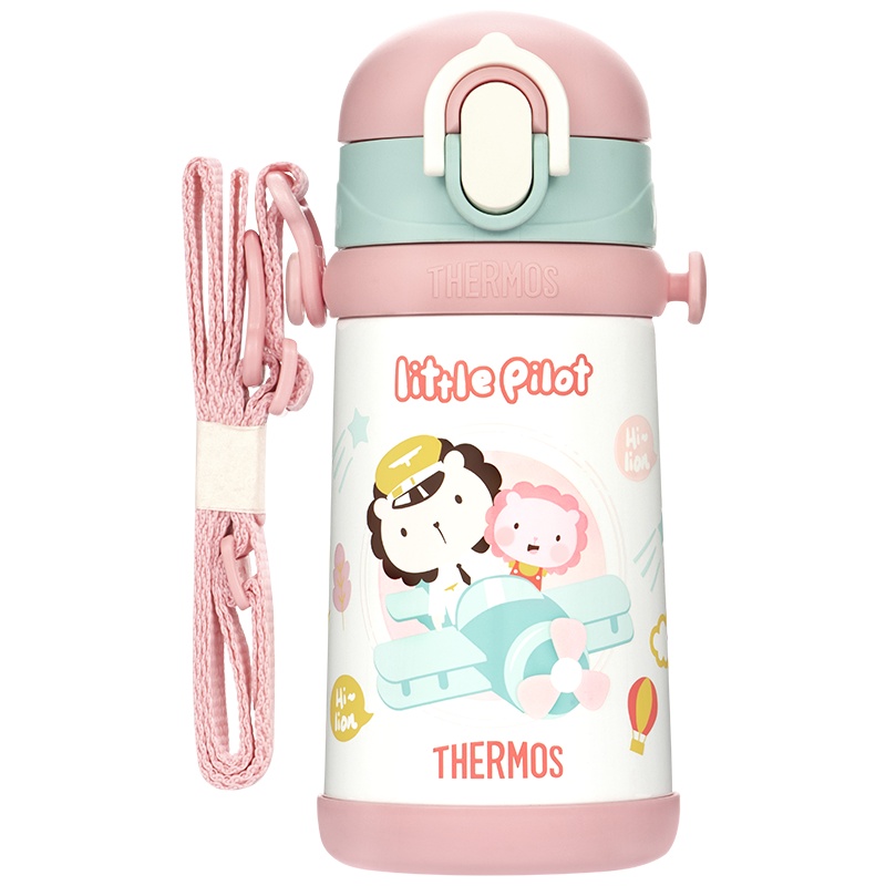 膳魔師(THERMOS)儿童保温杯316L不锈钢吸管杯儿童便携保温杯TCKB-403S 机长系列LION粉色PB