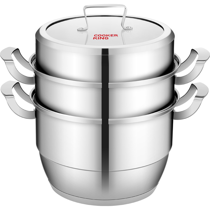 炊大皇(COOKER KING)不锈钢玲珑三层蒸锅 复底蒸锅28CMZ28A304不锈钢加大锅身明火电磁炉通用