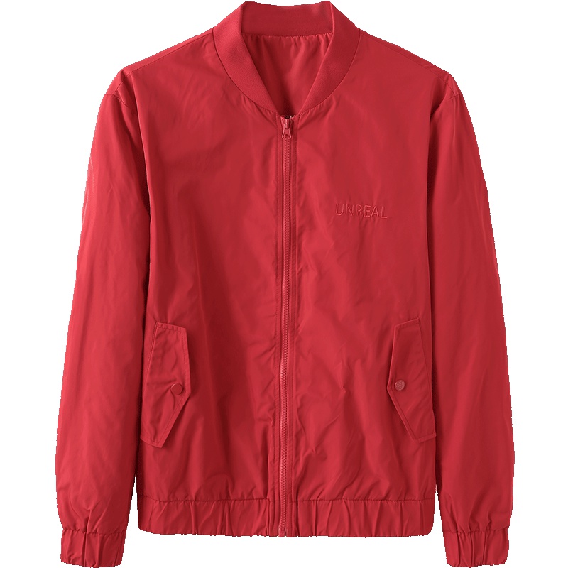 马克华菲夹克外套男士 2019春新款韩版时尚潮红色刺绣棒球服外套