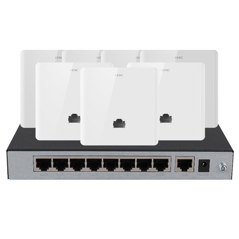 华三(H3C)H6套装二:H6-H200+A100×7百兆网口 86型嵌入式面板AP POE供电别墅家用 无线WiF无线路由器