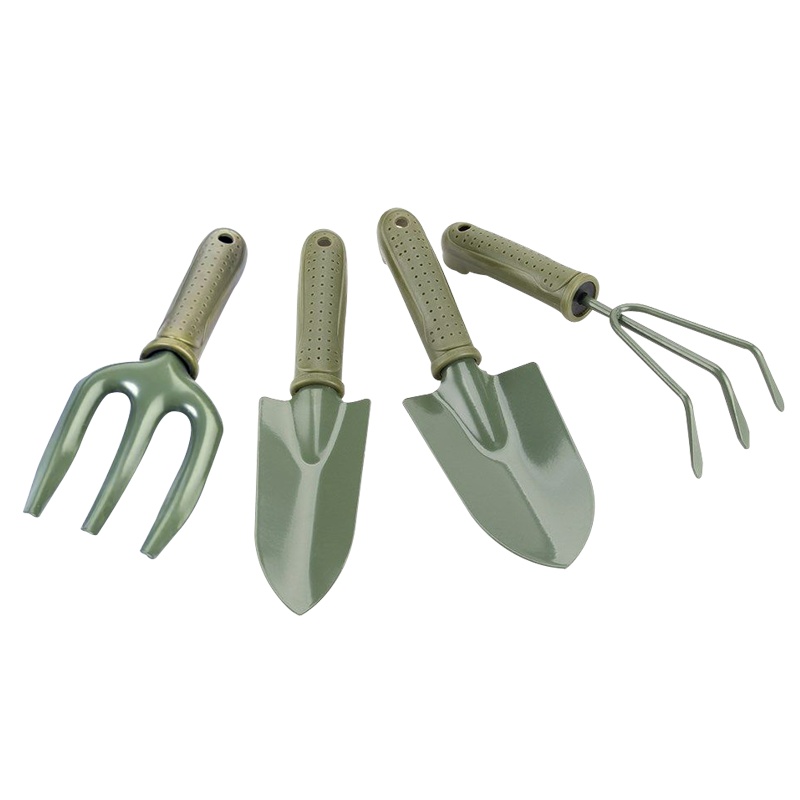 津沽园艺 园艺用品 铲子耙子四件套 军绿色园艺工具四件套 宽铲耙子窄铲