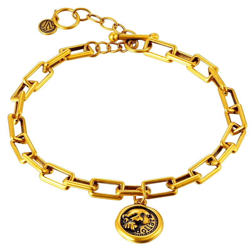 黄金码头5D复古硬金足金999财富rich手链时尚欧美非主流男女黄金手饰