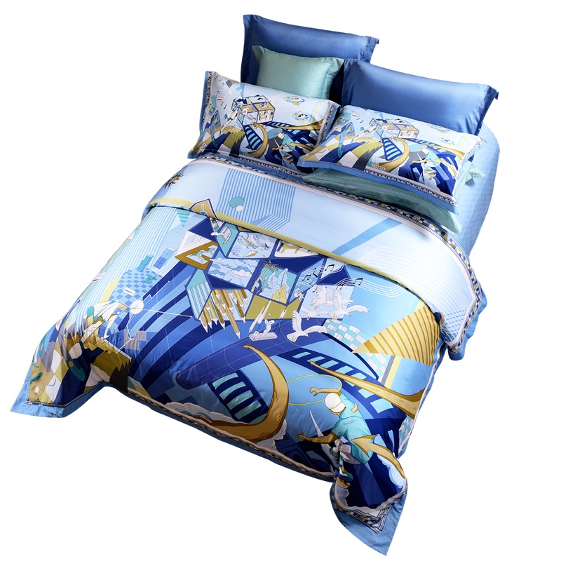 富安娜FUANNA家纺60S长绒棉抗菌印花套件数码印花床单四件套纯棉欧式床单被套枕套