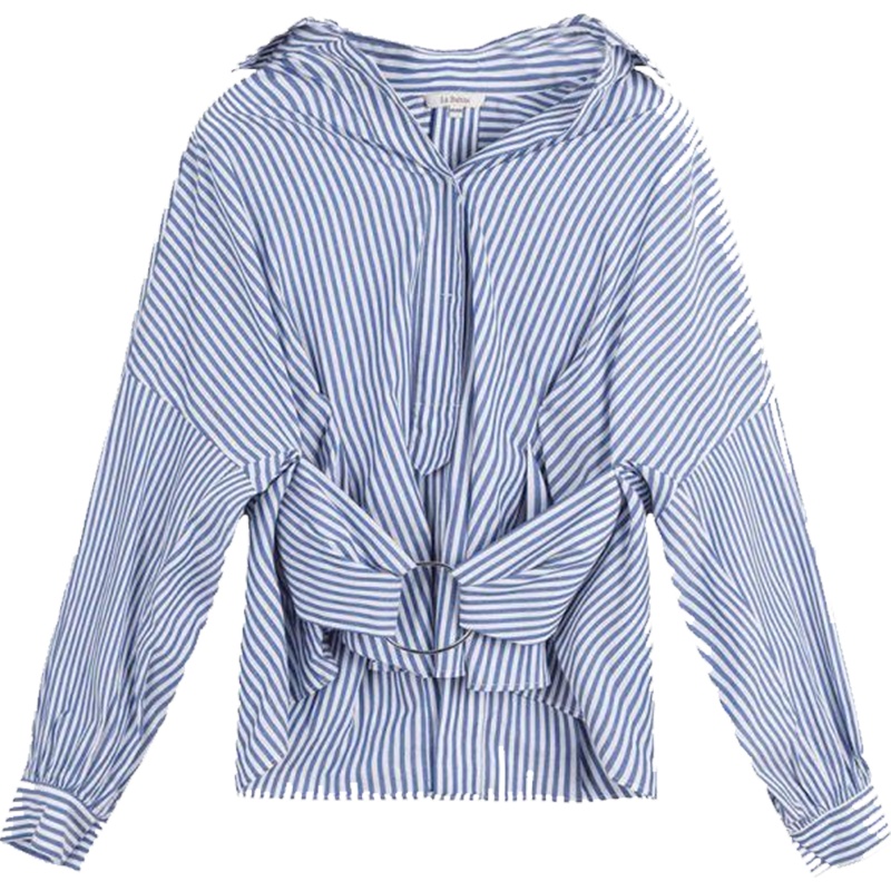 【热卖】条纹衬衫女2019春季新款韩版设计感洋气很仙的上衣宽松衬衣长袖60300241