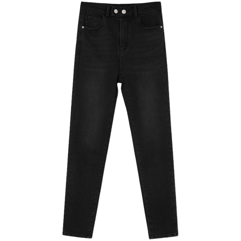 三彩2020冬季新款火山岩发热牛仔裤松紧腰弹力修身小脚裤长裤女