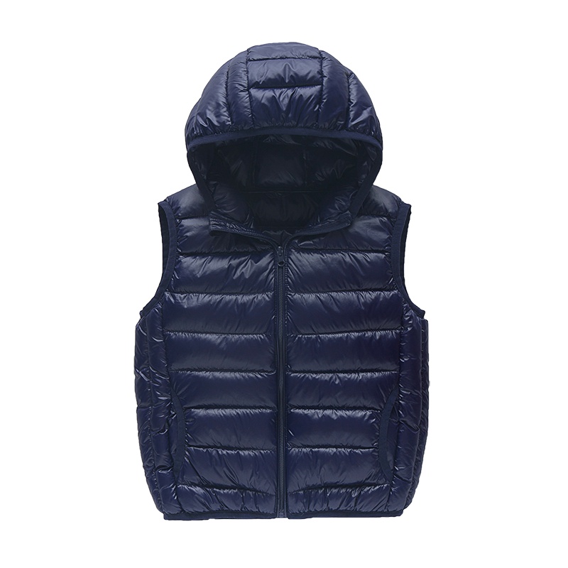 拉里宝贝Lioniebaby儿童轻薄羽绒服男女童内外穿连帽保暖防风羽绒带帽背心内搭 藏青色