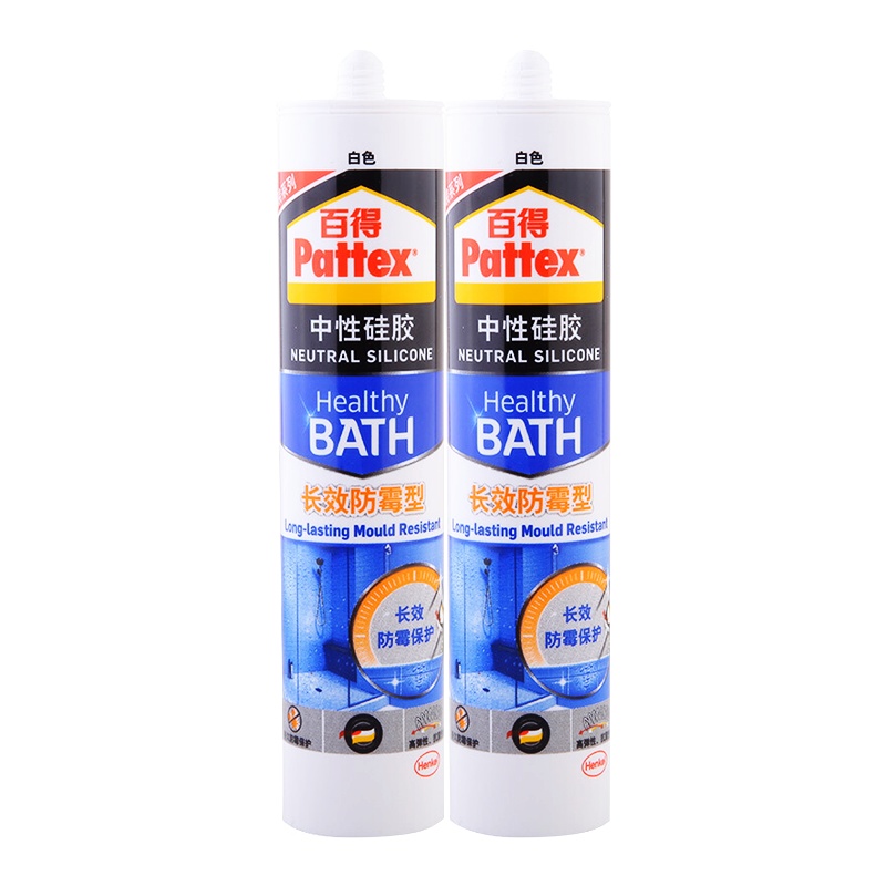 汉高百得(Pattex) 中性硅胶 玻璃胶 密封胶 2倍长效防霉型 SBSD Plus-W 300ml 2支装