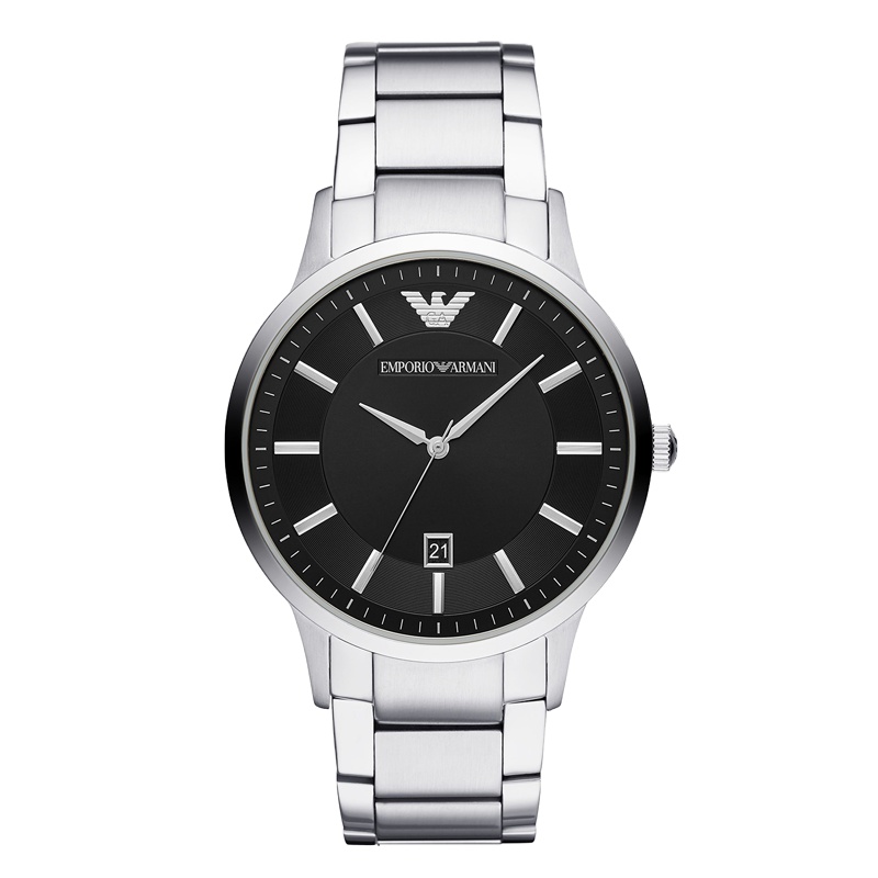 阿玛尼(EMPORIO ARMANI)新款钢带黑表盘手表男 商务简约石英腕表