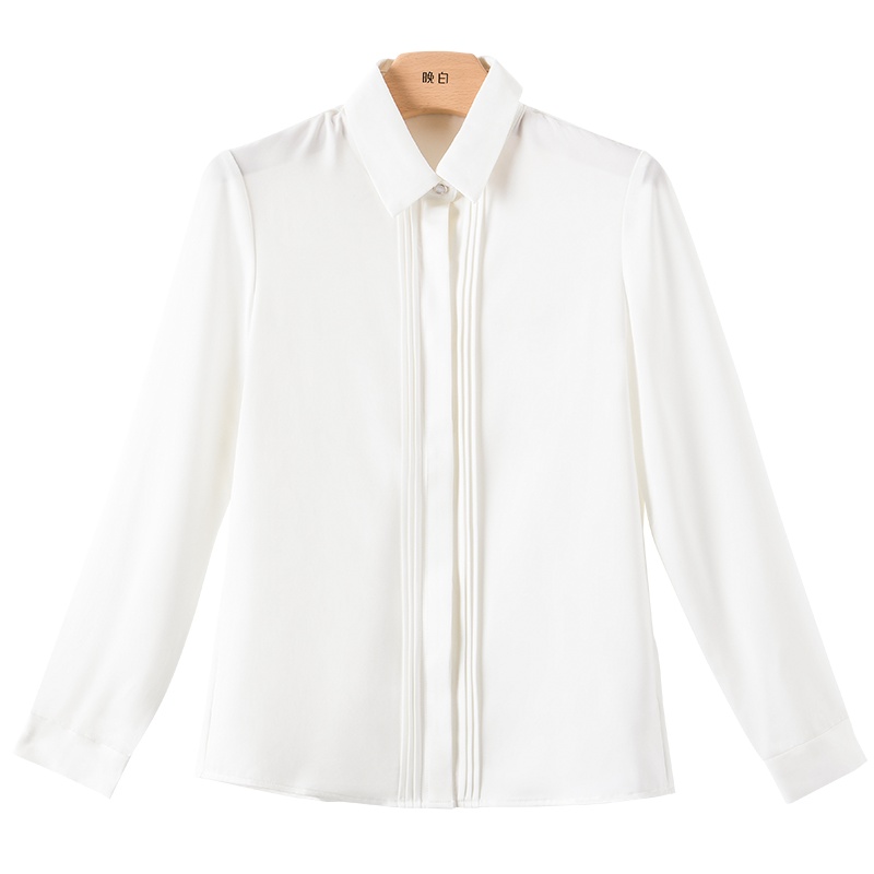 晚白2020秋季新品简约通勤翻领长袖纯色百搭上衣职业衬衫衬衣女