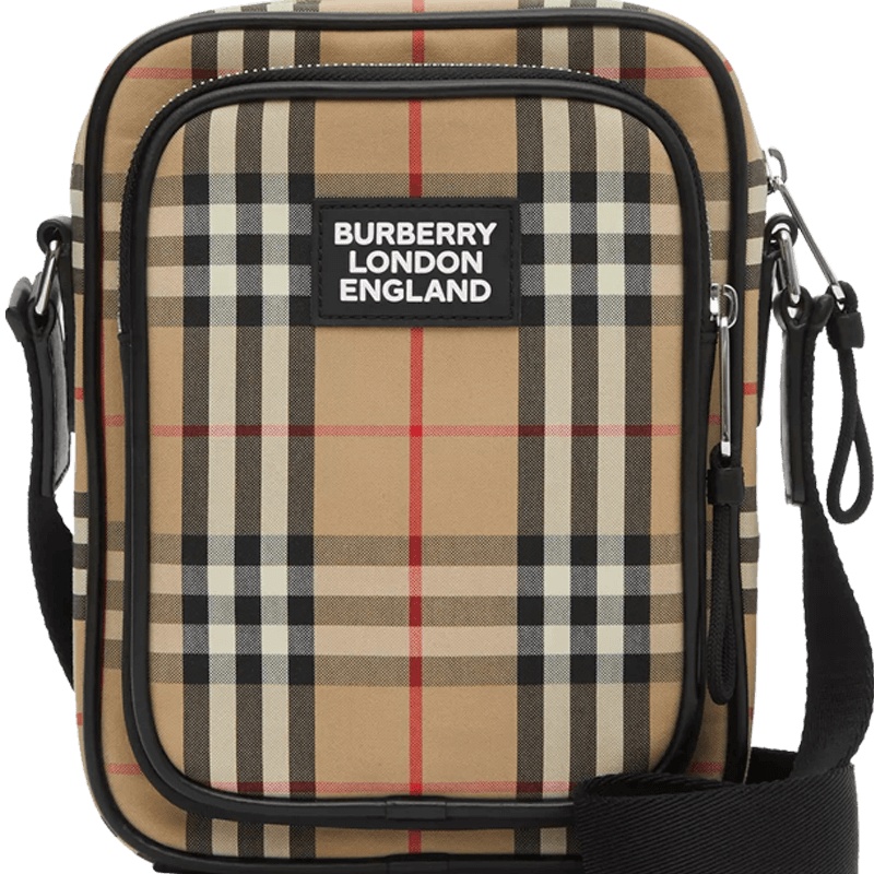 【预定】BURBERRY/博柏利 Vintage 格纹拼皮革斜背包 17*5.5*22CM
