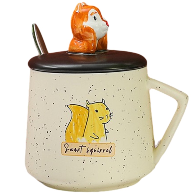 贝瑟斯 创意陶瓷杯 可爱卡通马克杯 咖啡杯牛奶杯 杯子带盖带勺