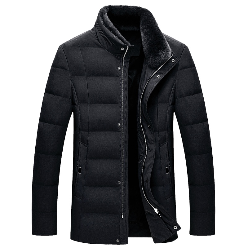 雅鹿男装冬季仿羊毛领中老年人男士羽绒服外套男款加厚爸爸装 17803