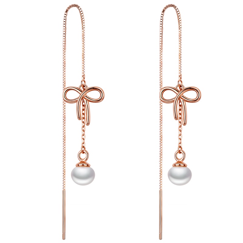 佰色传情(BRIR)925银耳环淡水珍珠耳线女气质甜美蝴蝶结耳坠