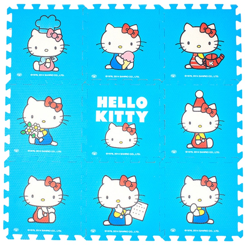 Meitoku明德卡通环保PE泡沫地垫拼图儿童爬爬垫 宝宝婴儿爬行垫拼接1-3岁 蓝色KT猫30*1cm(9片/包)