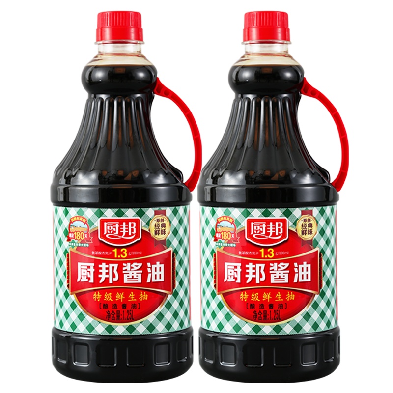 厨邦酱油1.25L*2 特级生抽 黄豆酿造 美味鲜酱油调味品家用厨房调料组合装