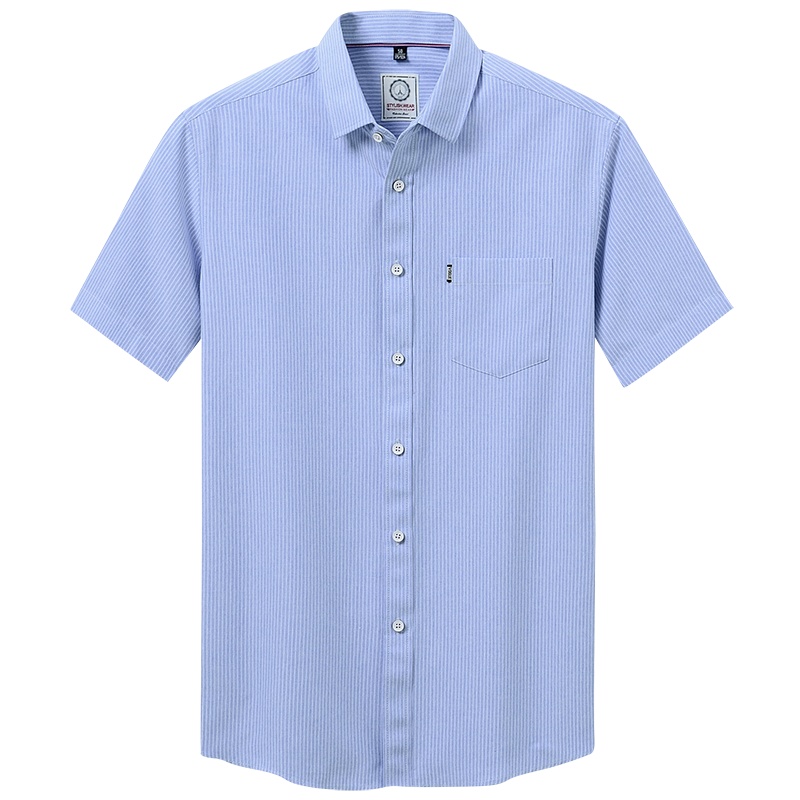 HODO红豆男装男士夏季短袖衬衫休闲舒适清新条纹棉混纺短袖衬衫男