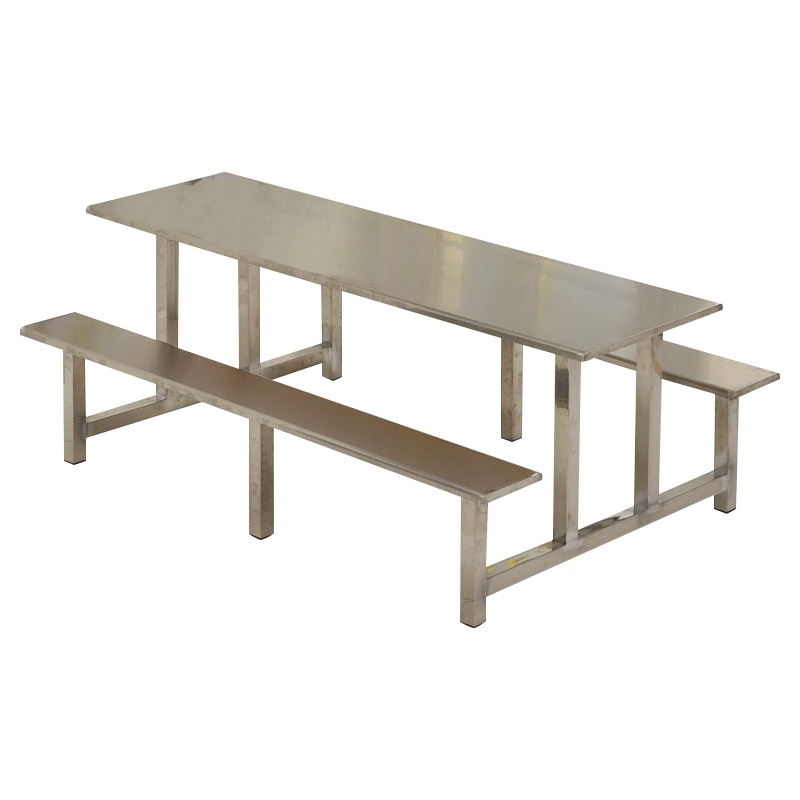 汉诺鑫威不锈钢餐桌连体餐桌椅组合学校食堂员工小吃店快餐桌椅4人6人8人8人位全套不锈钢餐桌